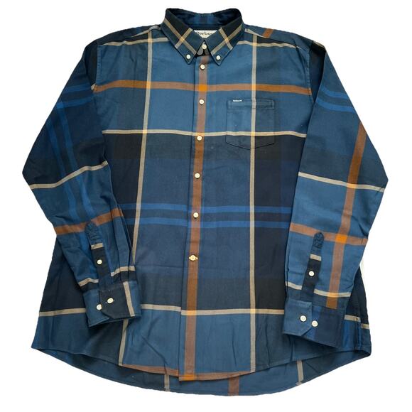 Barbour Dunoon Shirt Mens XL Blue Tartan Plaid Tailored Fit Button Down Cotton - Picture 10 of 10